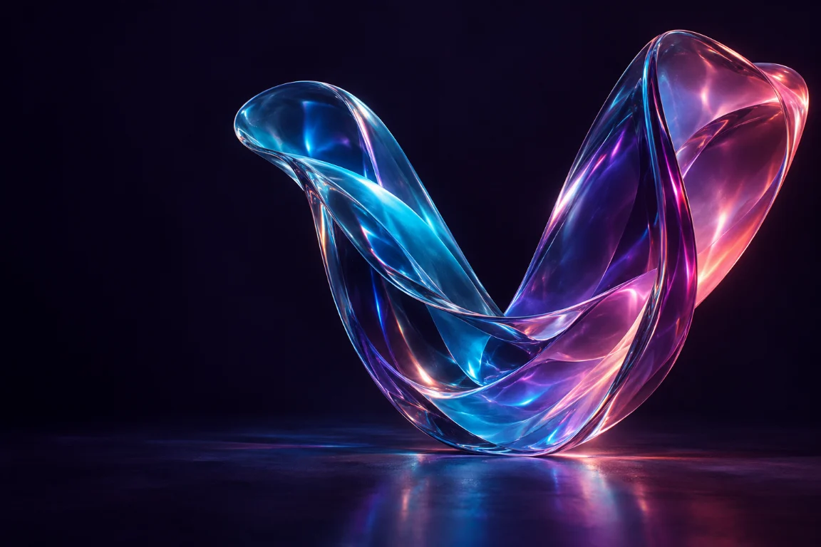 An iridescent ribbon in cyan, violet and pink